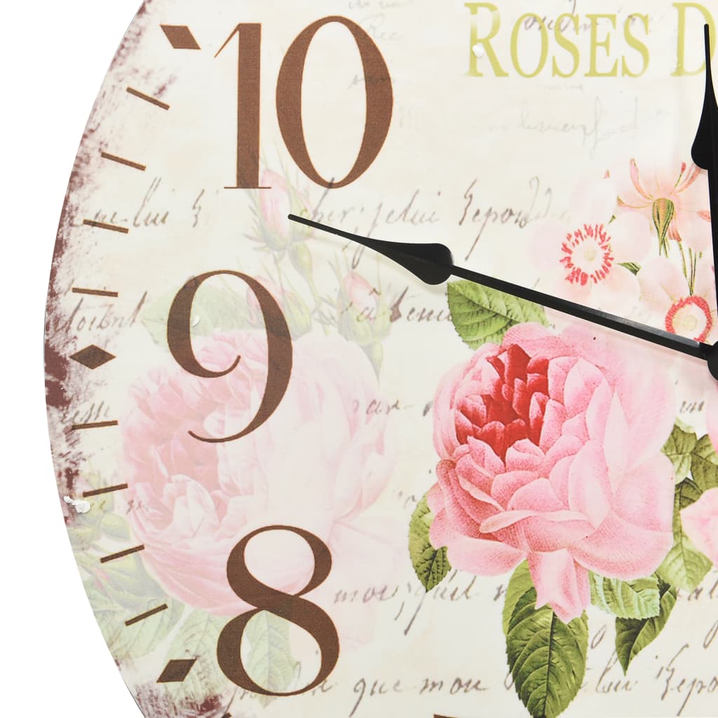 vidaXL Sieninis laikrodis, 60 cm, vintažinio stiliaus, su gėlėmis