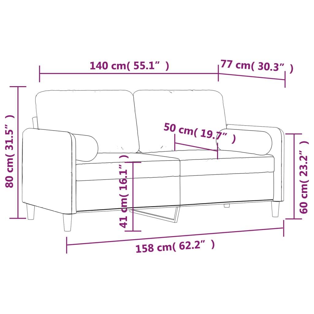 vidaXL Dvivietė sofa su pagalvėmis, šviesiai pilka, 140cm, aksomas