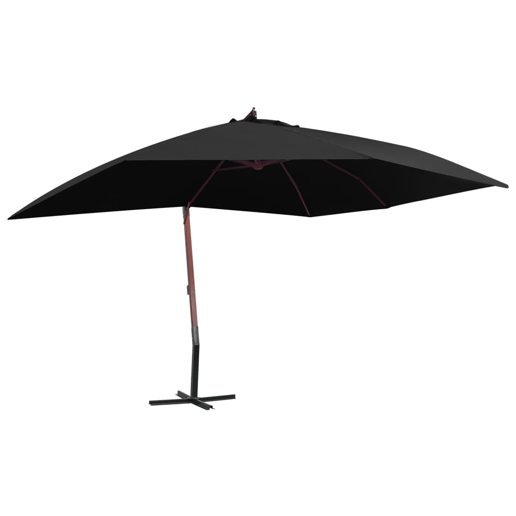 vidaXL Kabantis skėtis nuo saulės su mediniu stulpu, juodas, 400x300cm
