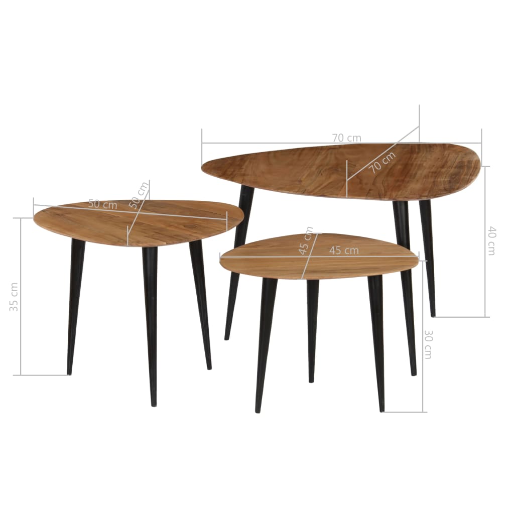 vidaXL Kavos staliukų kompl., 3d., akacijos medienos masyvas