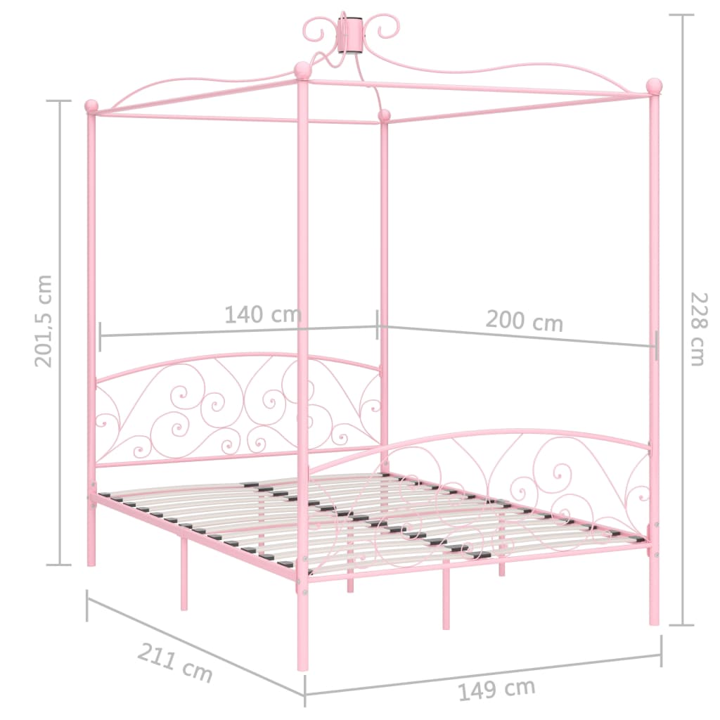 vidaXL Lovos rėmas su baldakimu, rožinės spalvos, 140x200cm, metalas