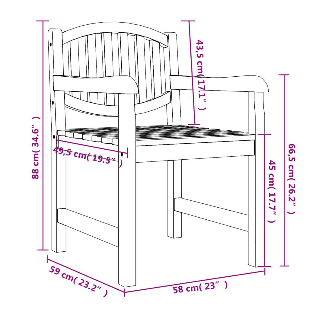 vidaXL Sodo kėdės, 6vnt., 58x59x88cm, tikmedžio medienos masyvas