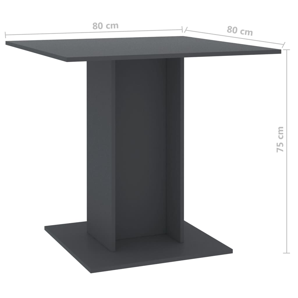 vidaXL Valgomojo stalas, pilkos spalvos, 80x80x75 cm, MDP