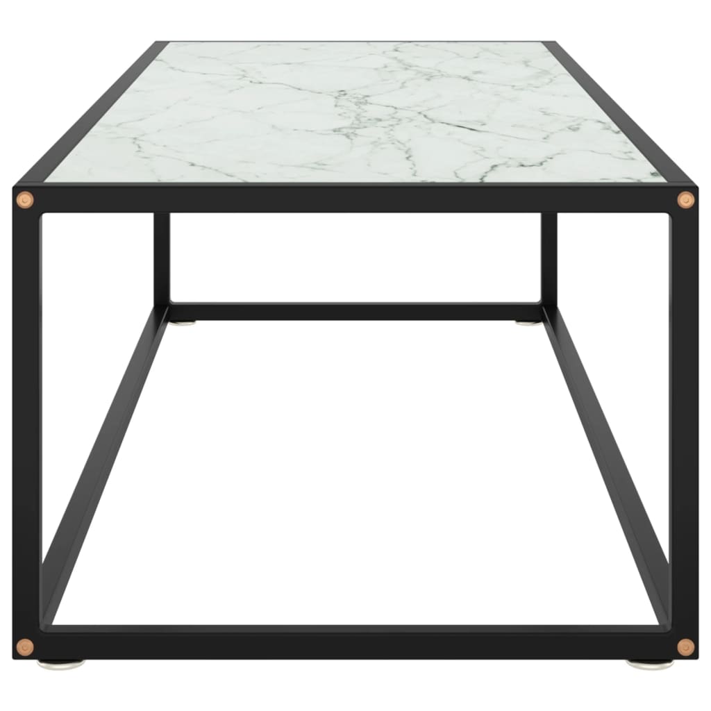 vidaXL Kavos staliukas su balto marmuro stiklu, juodas, 120x50x35cm
