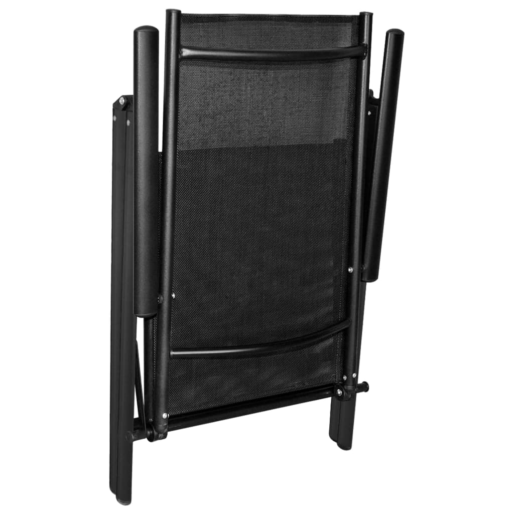 vidaXL Bistro baldų komplektas, 3d., juodas, aliuminis ir tekstilenas