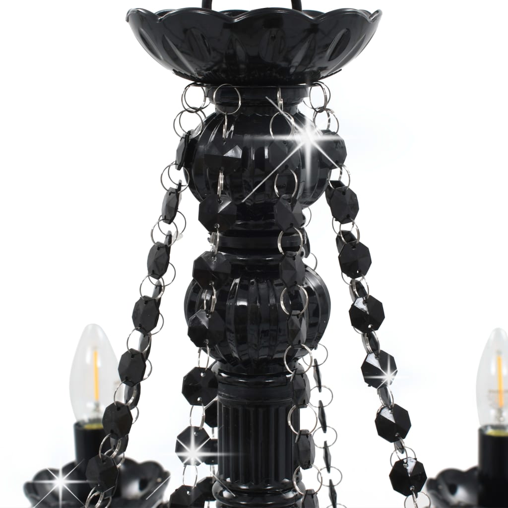 vidaXL Sietynas su karoliukais, juodos spalvos, 8 x E14 lemputės
