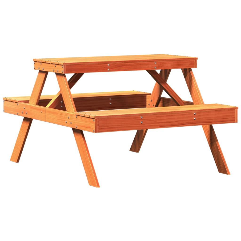 vidaXL Iškylų stalas, vaško rudas, 105x134x75cm, pušies masyvas