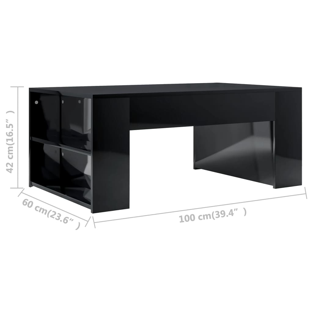 vidaXL Kavos staliukas, juodos spalvos, 100x60x42cm, MDP, blizgus