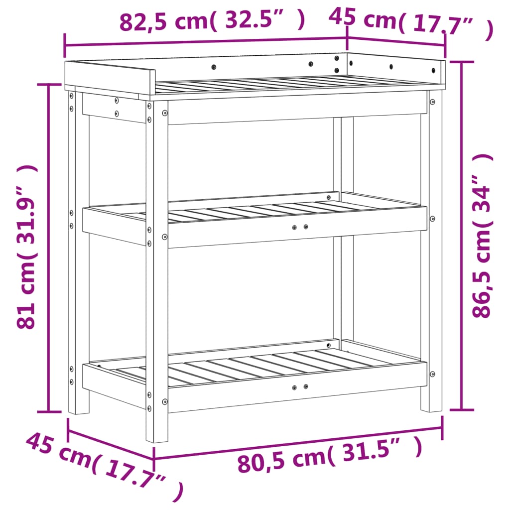 vidaXL Sodinimo stalas su lentynomis, 82,5x45x86,5cm, douglas eglė