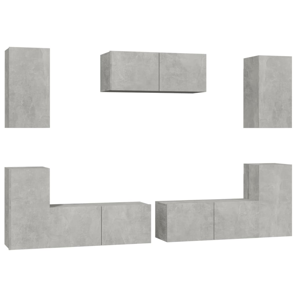 vidaXL TV spintelių komplektas, 7 dalių, betono pilkas, mediena