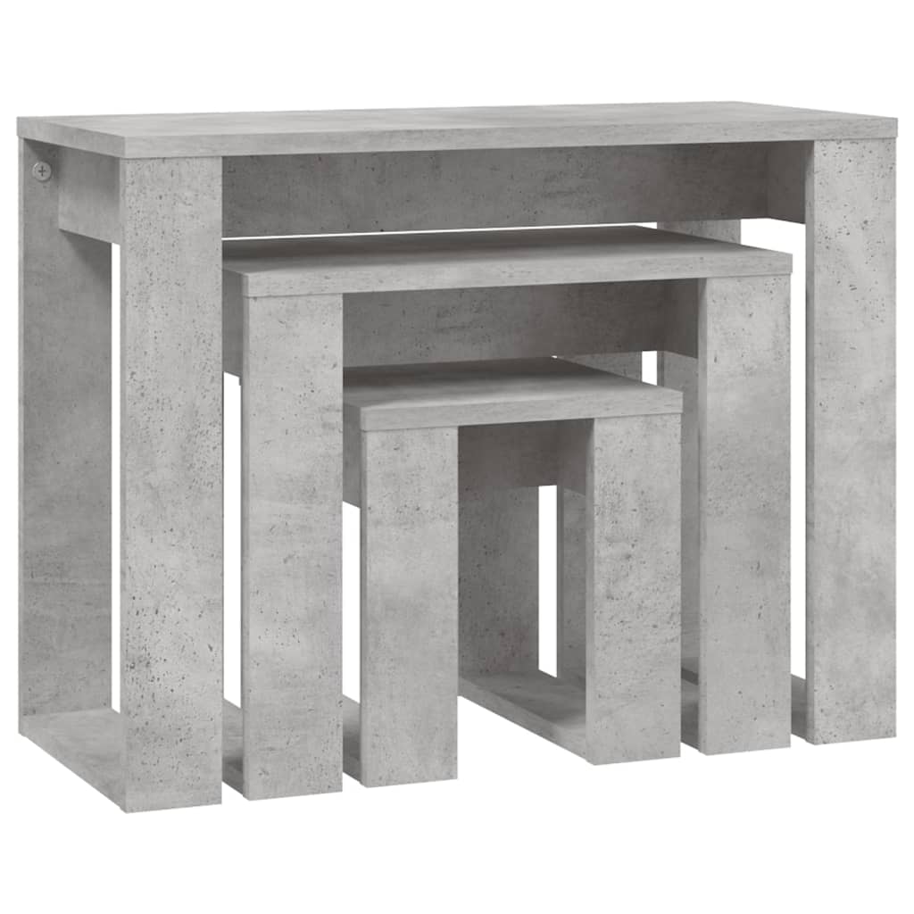 vidaXL Sustumiami staliukai, 3vnt., betono pilki, apdirbta mediena