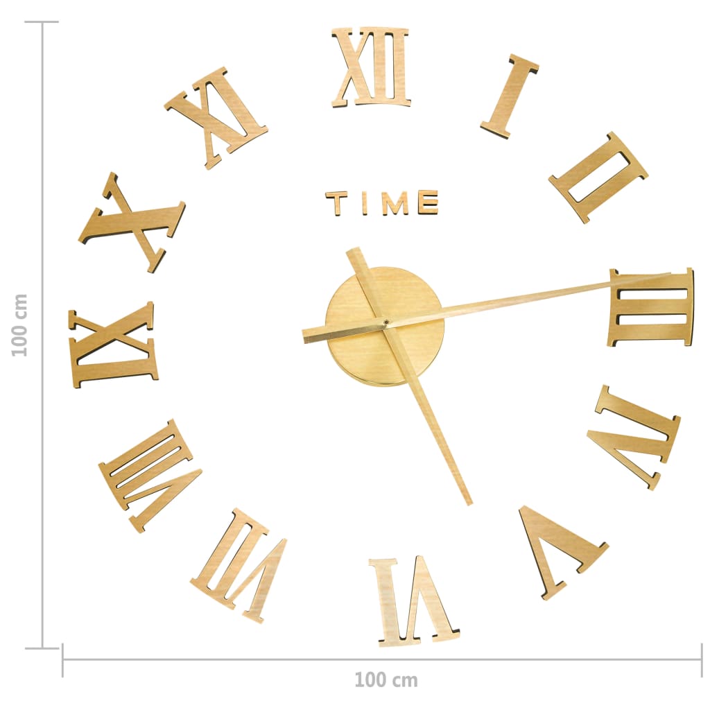 vidaXL Sieninis laikrodis, auksinis, 100cm, modernus, 3D, XXL
