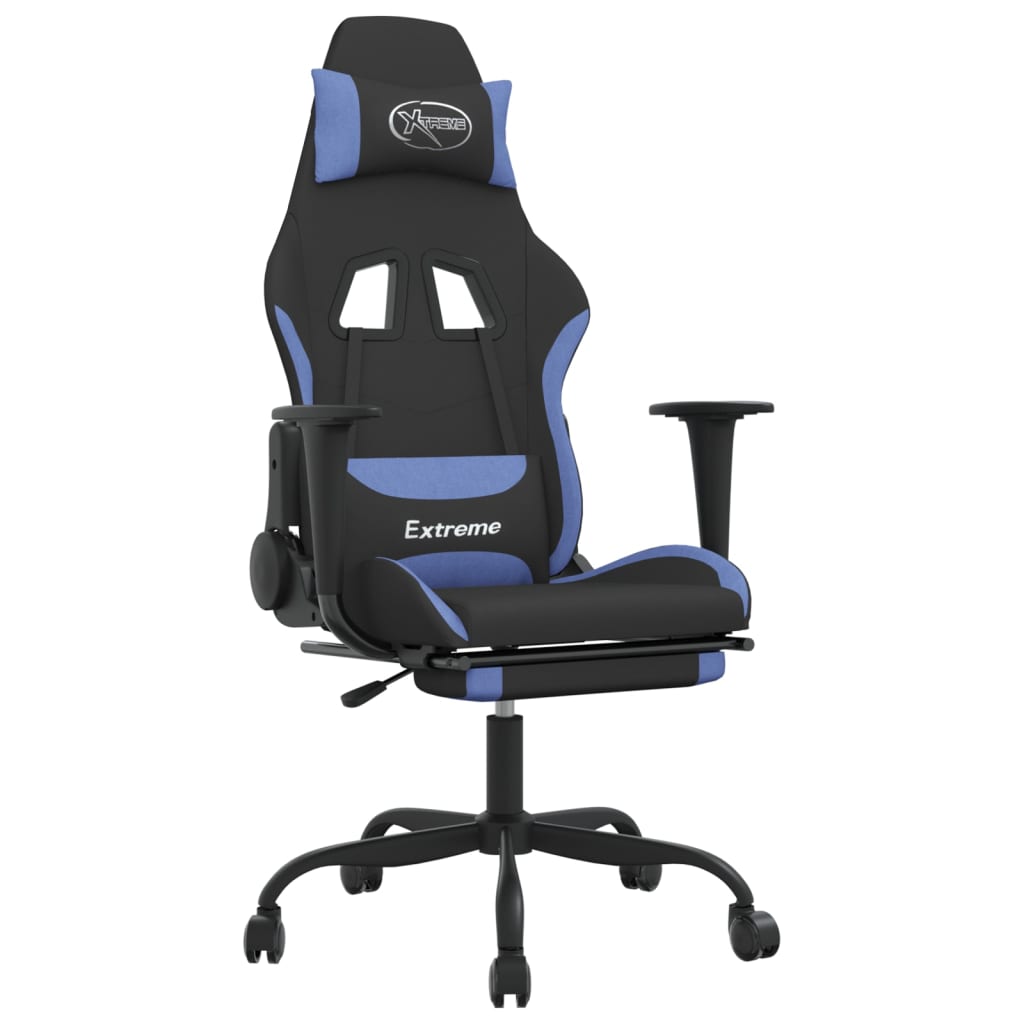 vidaXL Žaidimų kėdė su pakoja, juodos ir mėlynos spalvos, audinys