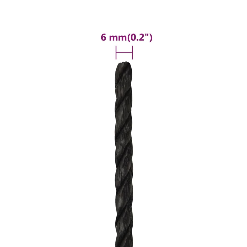 vidaXL Darbo virvė, juodos spalvos, 6mm, 25m, polipropilenas