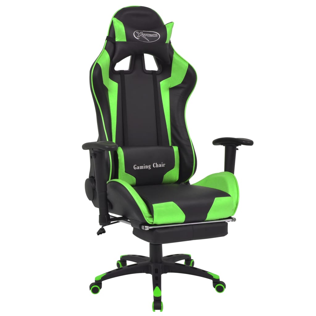 vidaXL Atlošiama biuro/žaidimų kėdė su atrama kojoms, žalia