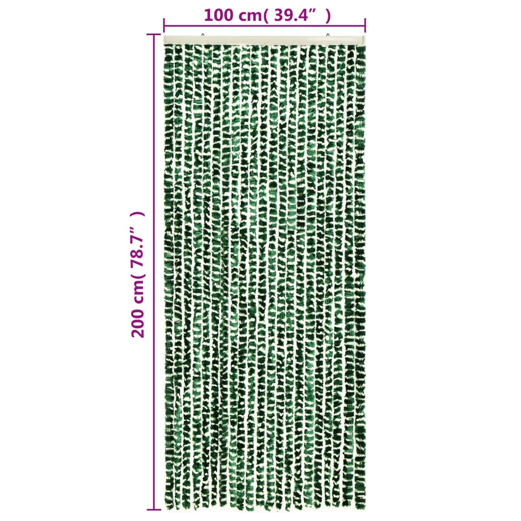 vidaXL Užuolaida nuo musių, žalia ir balta, 100x200cm, šenilis