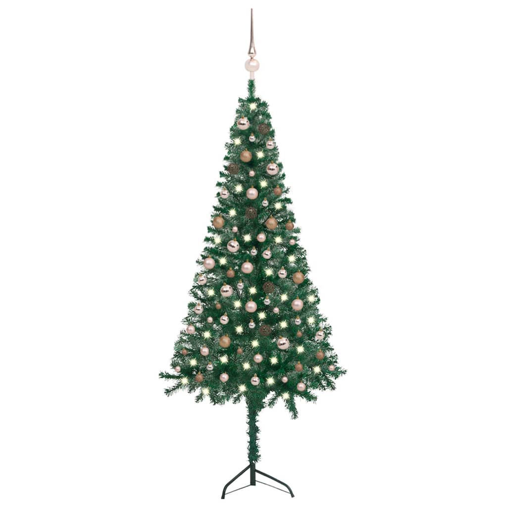 vidaXL Kampinė Kalėdų eglutė su LED/žaisliukais, žalia, 210cm, PVC