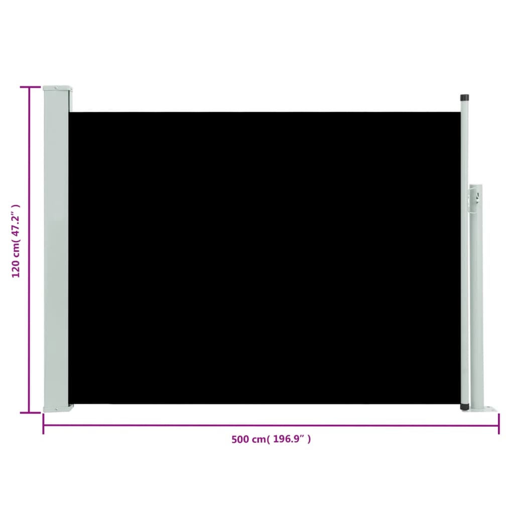 vidaXL Ištraukiama šoninė kiemo pertvara, juodos spalvos, 120x500cm
