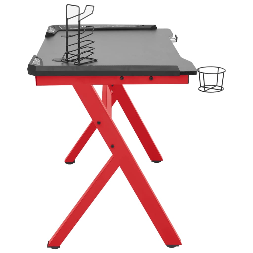 vidaXL Žaidimų stalas su LED/Y kojelėmis, juodas/raudonas, 110x60x75cm
