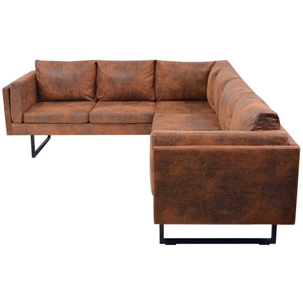 vidaXL Kampinė sofa, audinys, ruda