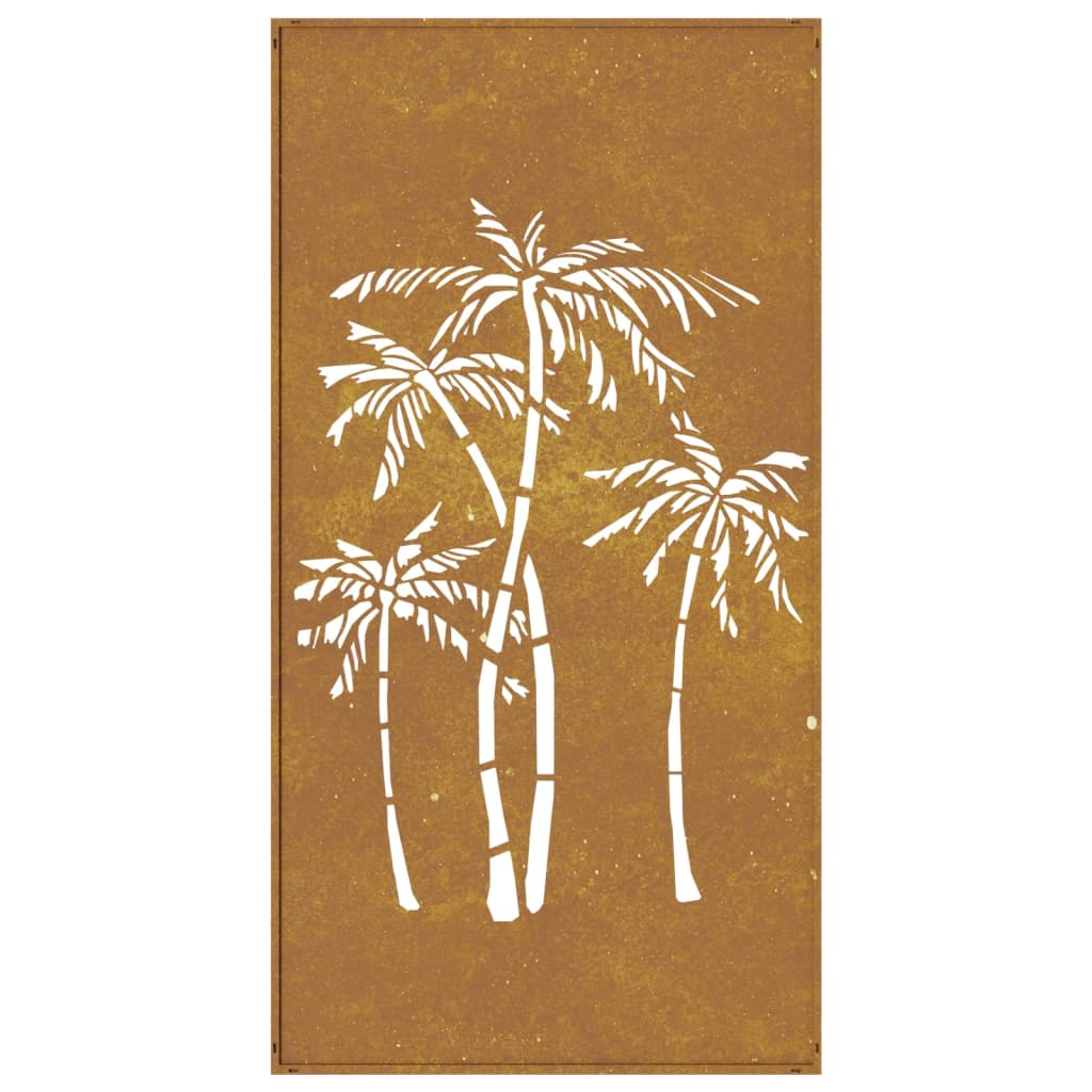 vidaXL Sodo sienos dekoracija, 105x55cm, corten plienas, palmės