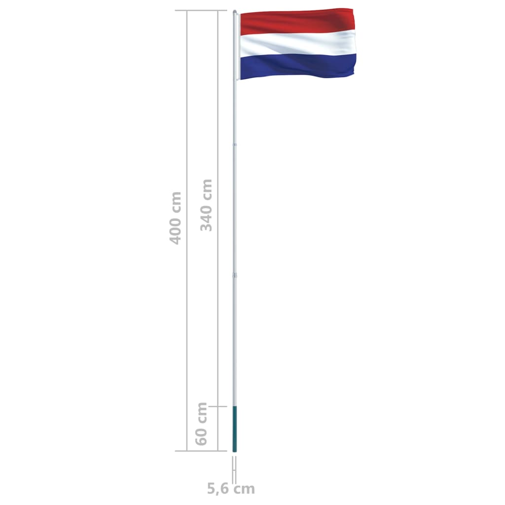 vidaXL Nyderlandų vėliava su stiebu, aliuminis, 4m