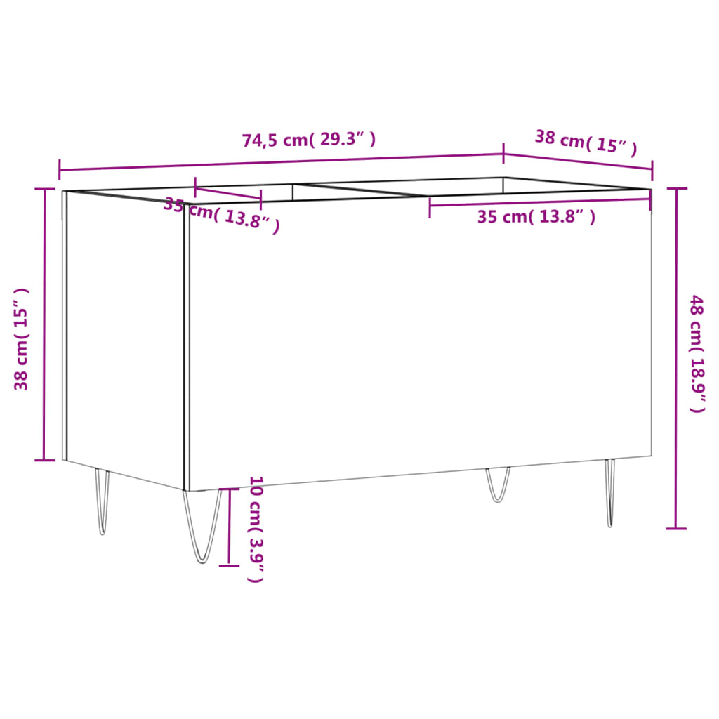 vidaXL Vinilinių plokštelių spintelė, balta, 74,5x38x48cm, mediena