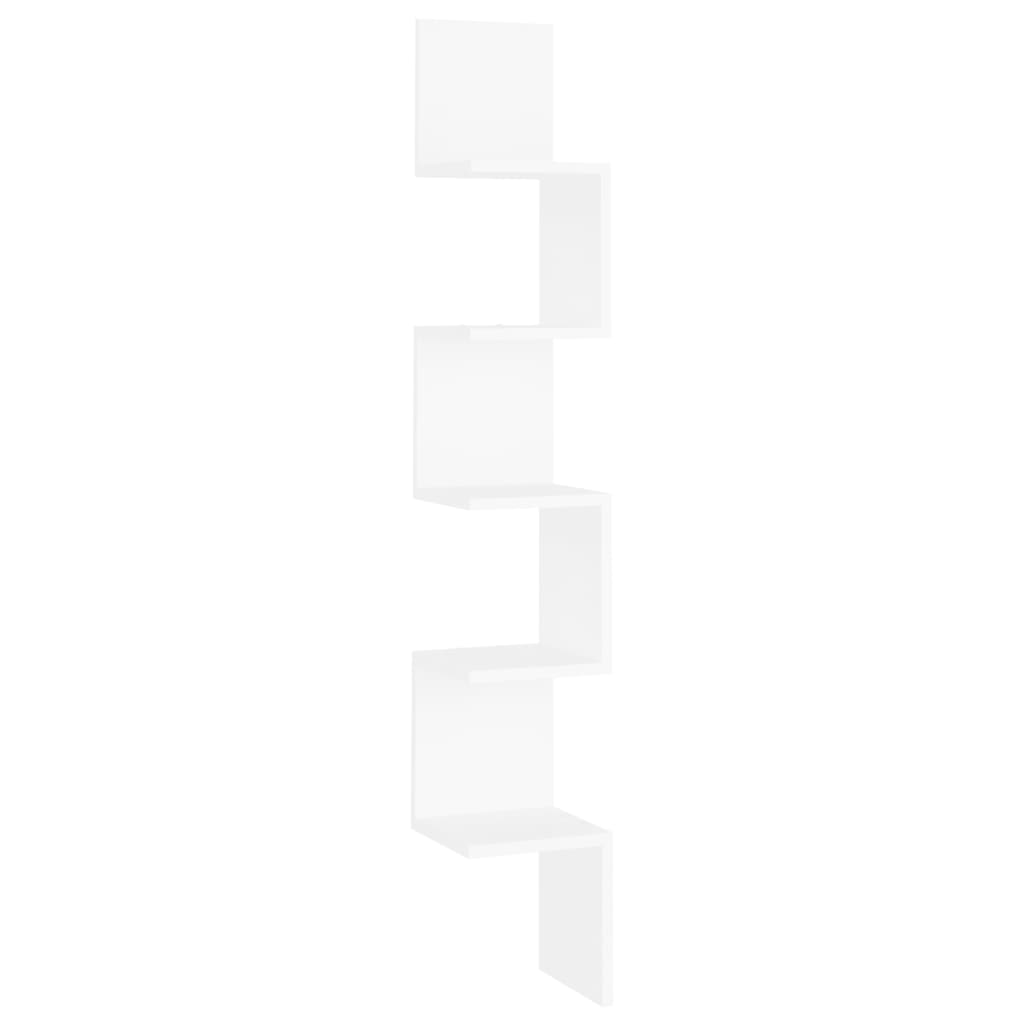 vidaXL Sieninė kampinė lentyna, baltos spalvos, 20x20x127,5cm, MDP