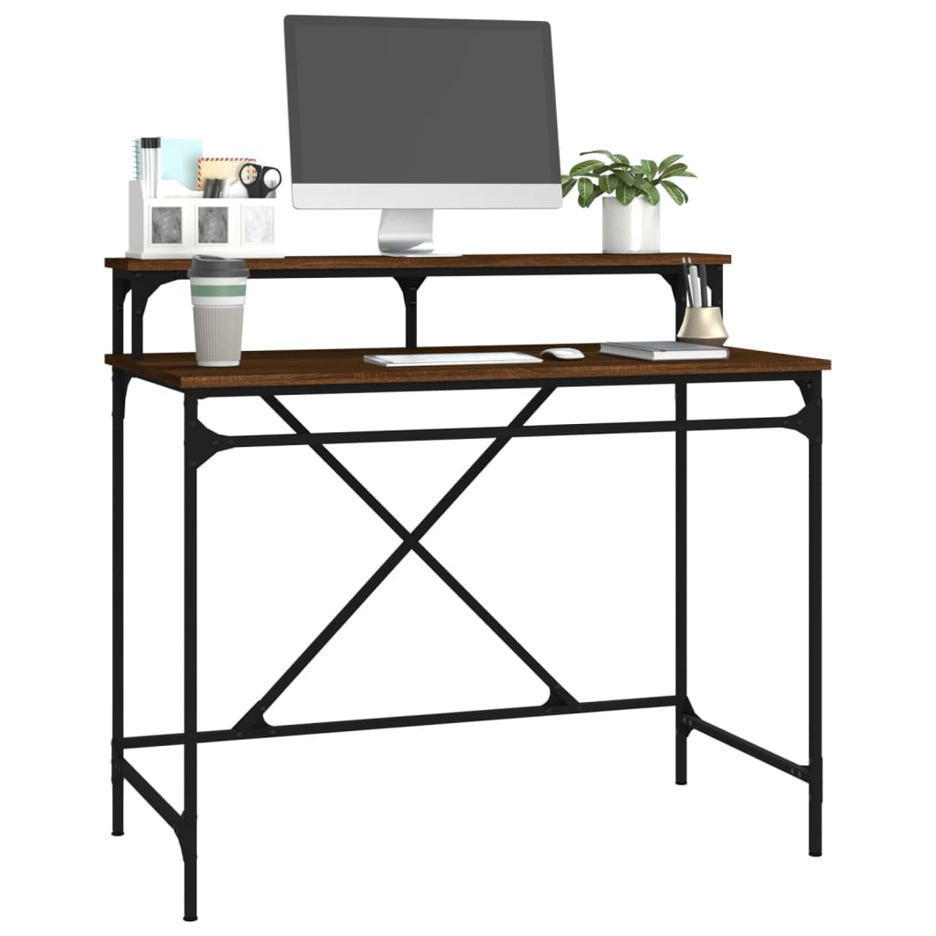 vidaXL Rašomasis stalas, rudas ąžuolo, 100x50x90cm, mediena ir geležis