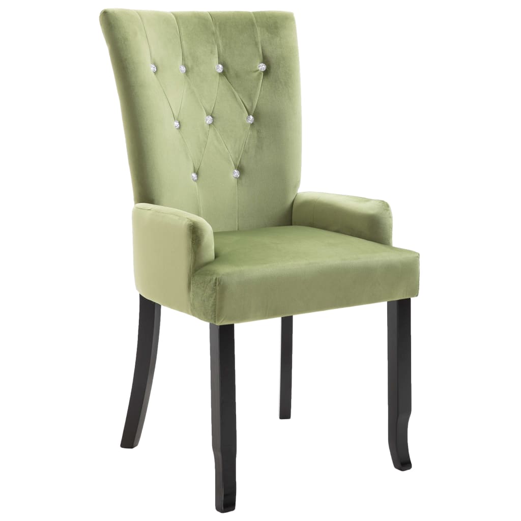 vidaXL Valgomojo kėdė su porankiais, šviesiai žalia, aksomas