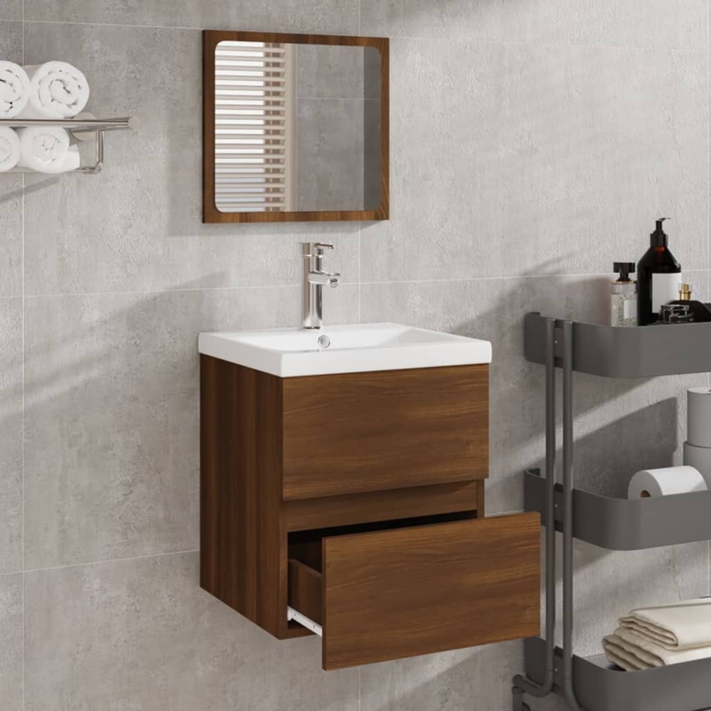 vidaXL Vonios kambario spintelė su veidrodžiu, ruda ąžuolo, mediena