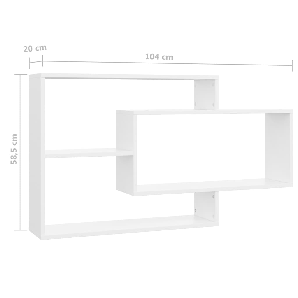 vidaXL Sieninės lentynos, baltos, 104x20x58,5 cm, apdirbta mediena