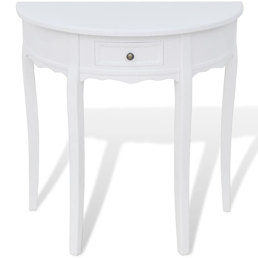 vidaXL Konsolinis staliukas su stalčiuku, pusapvalis, baltas