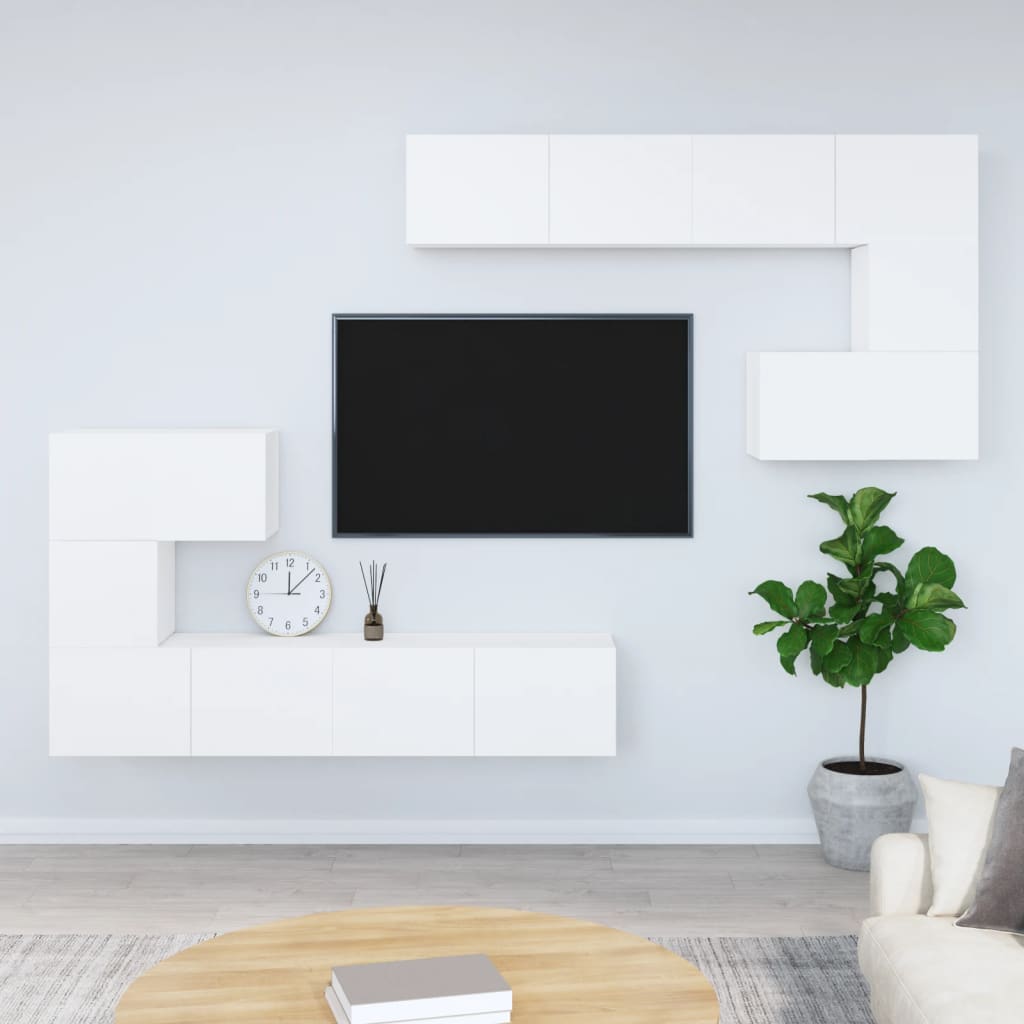 vidaXL Sieninė televizoriaus spintelė, balta, apdirbta mediena