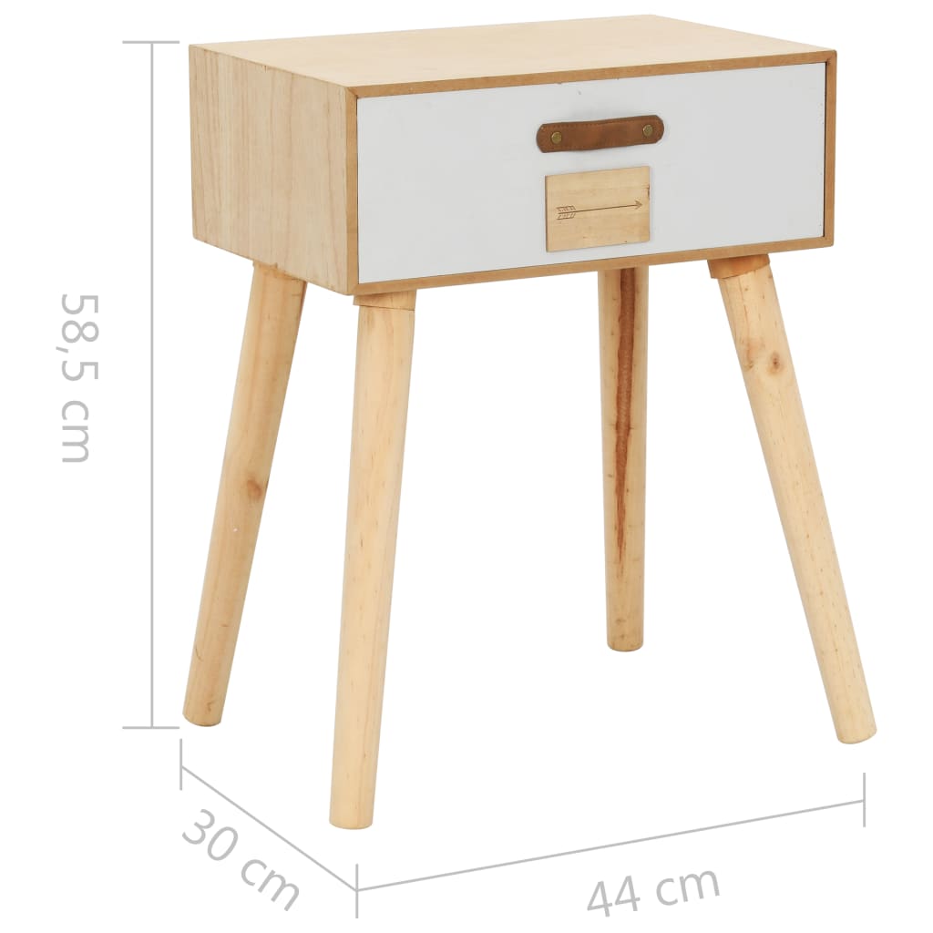vidaXL Naktinis staliukas su stalčiumi, 44x30x58,5cm, pušies med. mas.
