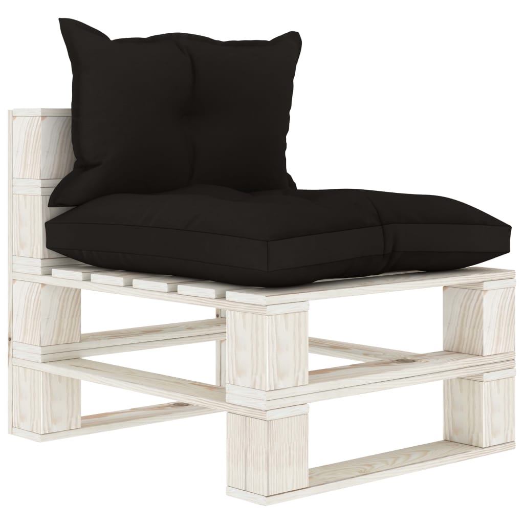 vidaXL Trivietė sodo sofa iš palečių su juodomis pagalvėmis, mediena