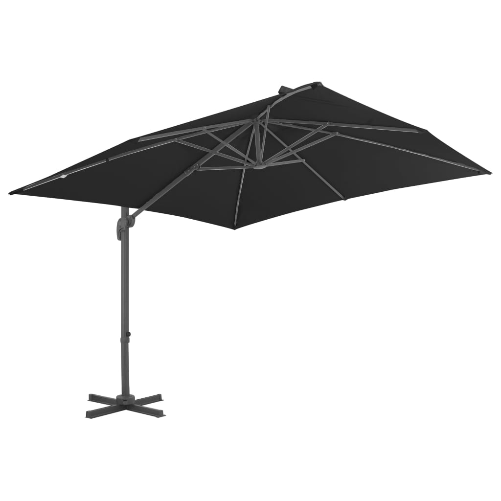 vidaXL Gembės formos skėtis su aliuminio stulpu, juodos spalvos, 3x3m