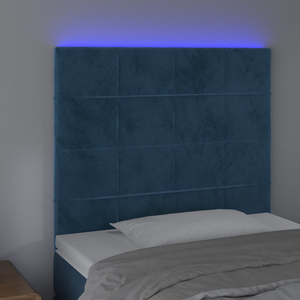 vidaXL Galvūgalis su LED, tamsiai mėlynas, 80x5x118/128cm, aksomas