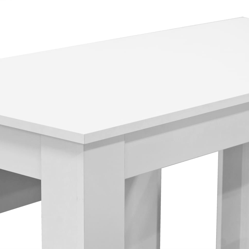 vidaXL Valgomojo stalas su suolais, 3vnt, med. drožlių plokštė, balta