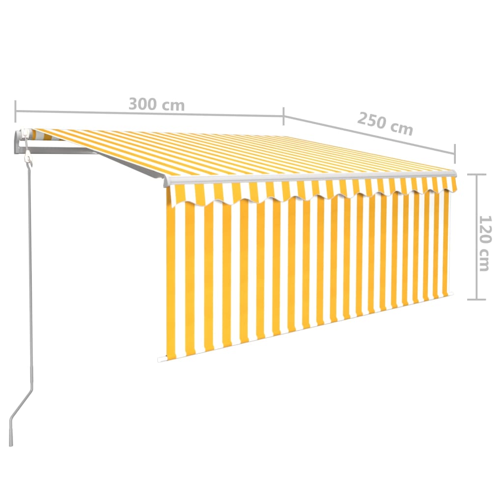 vidaXL Markizė su uždanga/LED/vėjo jutikliu, geltona/balta, 3x2,5m