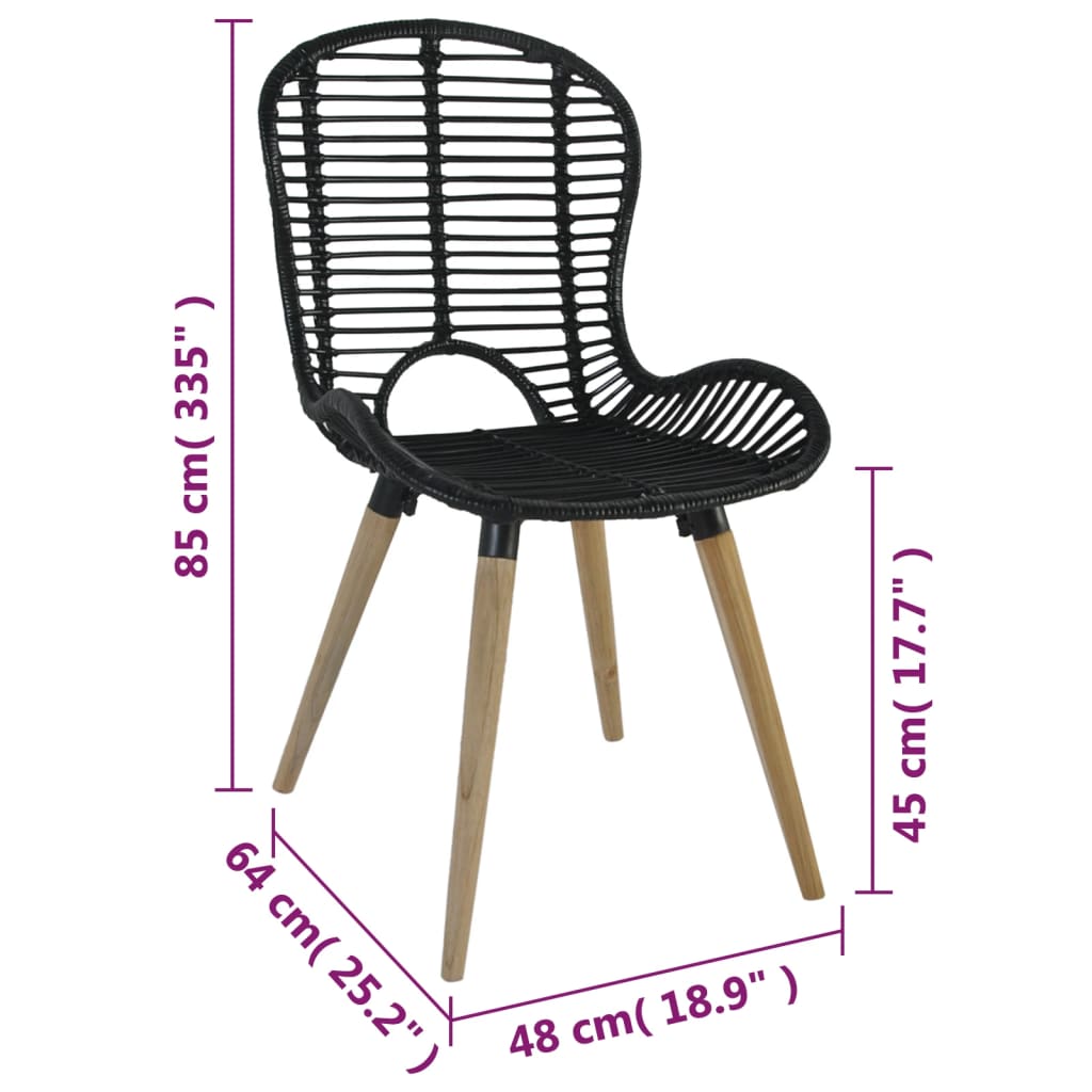 vidaXL Valgomojo kėdės, 4 vnt., juodos, natūralus ratanas