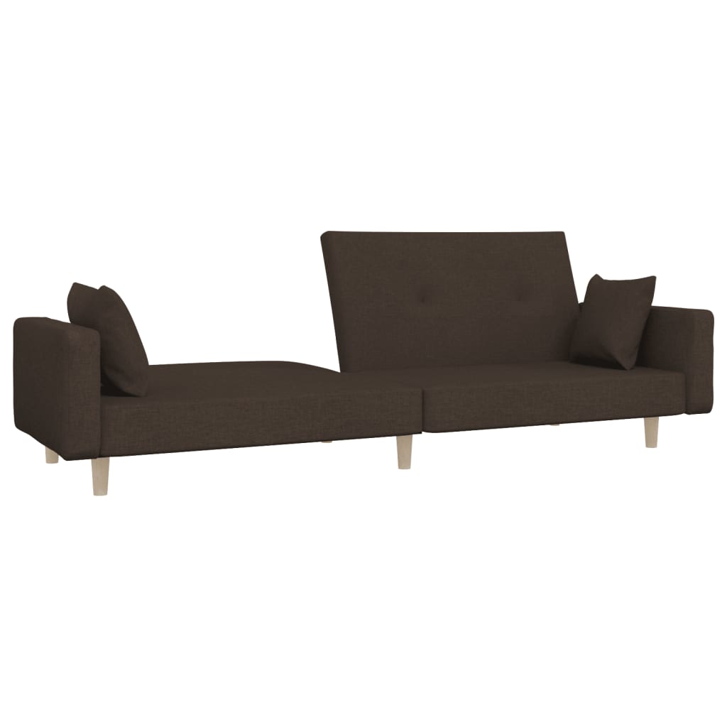 vidaXL Dvivietė sofa-lova su dvejomis pagalvėmis, ruda, audinys