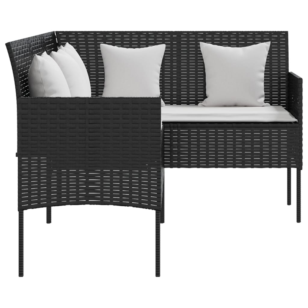 vidaXL Sofa su pagalvėlėmis, juodos spalvos, poliratanas, L formos