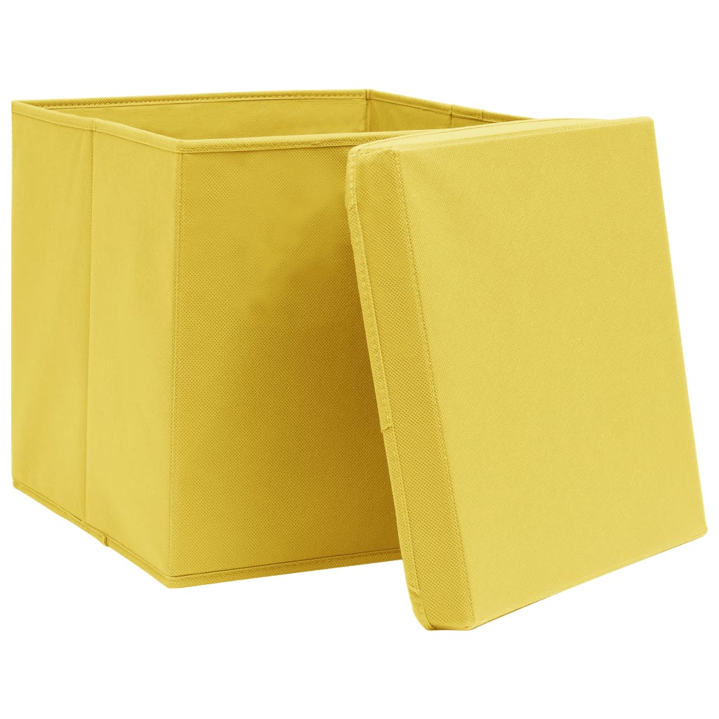 vidaXL Daiktadėžės su dangčiais, 4vnt., geltonos spalvos, 28x28x28cm