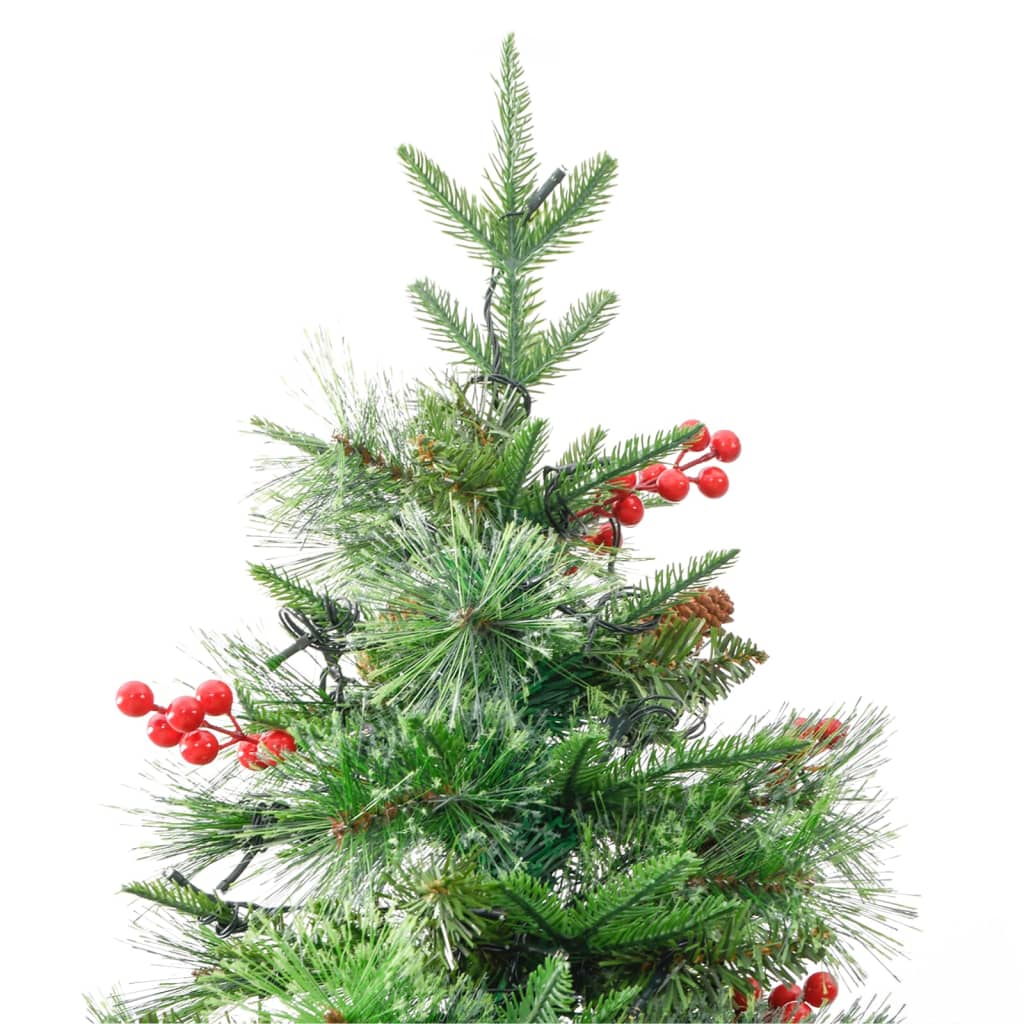 vidaXL Kalėdų eglutė su pušies kankorėžiais, žalia, 225cm, PVC su PE