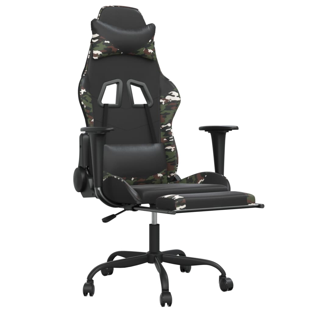 vidaXL Masažinė žaidimų kėdė, juoda/kamufliažinė, dirbtinė oda