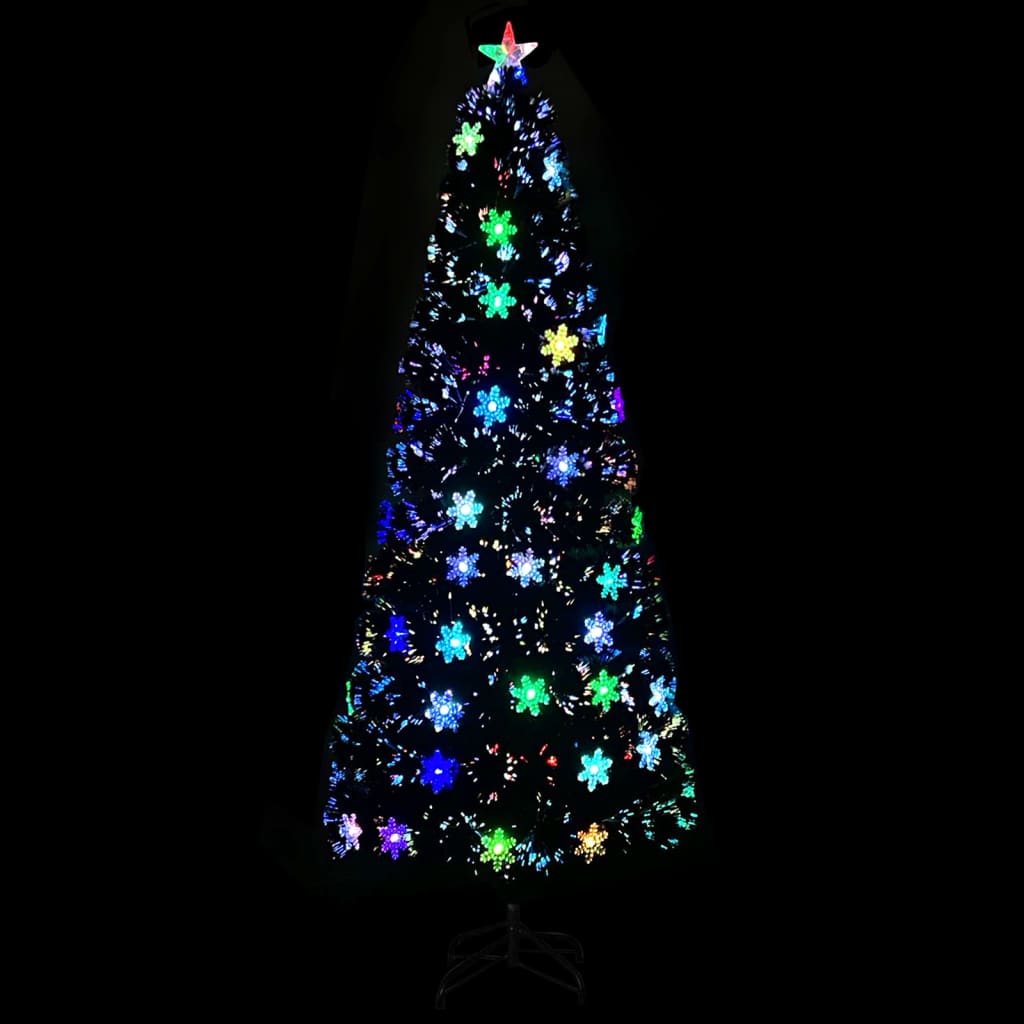 vidaXL Kalėdų eglutė su LED snaigėmis, juoda, 240cm, optinis pluoštas