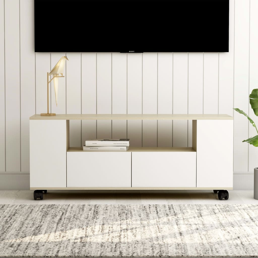 vidaXL Televizoriaus spintelė, balta/ąžuolo, 120x35x48 cm, mediena