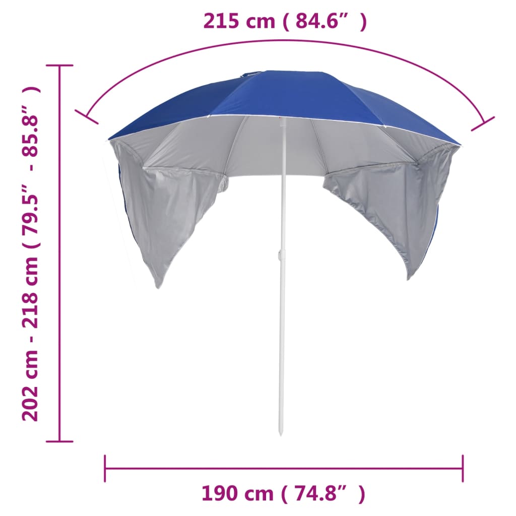vidaXL Paplūdimio skėtis su šoninėmis sienomis, mėlynas, 215cm
