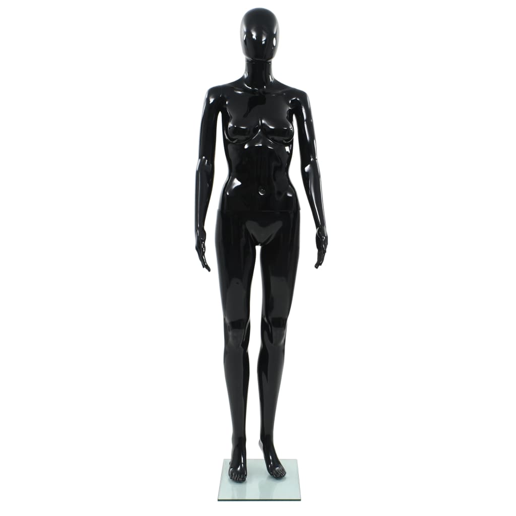 vidaXL Moteriškas manekenas, stiklo pagr., blizgus juodas, 175cm